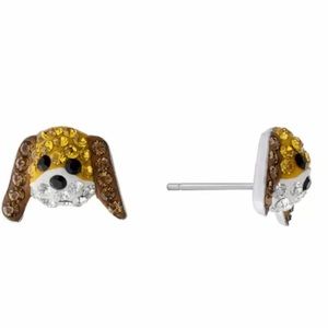 NIB Sterling Silver Crystal Pavé Dog BEAGLE Face Stud Earrings - Boxed